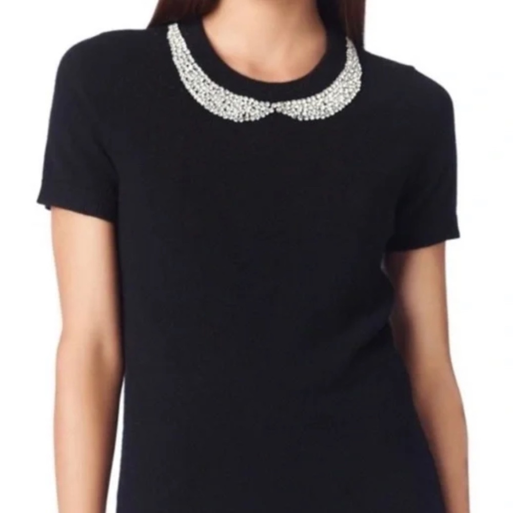 Kate Spade Tippy Peter Pan collar embellished Rhinestones Sweater Black XL